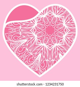 Valentine Heart With Floral Pattern. Vector Illustration. Template For Greeting Cards, Envelopes, Invitations