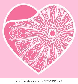 Valentine Heart With Floral Pattern. Vector Illustration. Template For Greeting Cards, Envelopes, Invitations