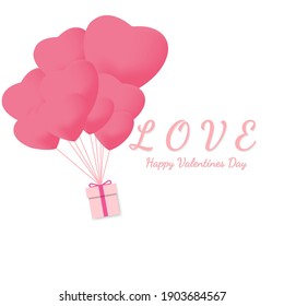 Valentine heart flying balloon on whith background. Vector love postcard for Happy Mother's, Valentine's Day or birthday greeting card design.