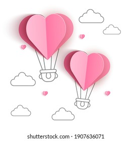 Valentine heart flying balloon on pink background. Vector love postcard for Happy Mother's, Valentine's Day or birthday greeting card design