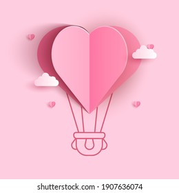 Valentine heart flying balloon on pink background. Vector love postcard for Happy Mother's, Valentine's Day or birthday greeting card design