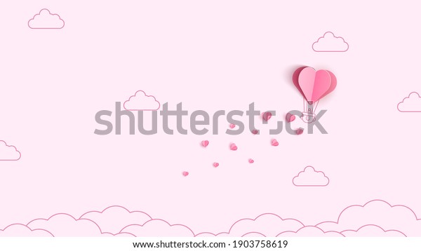Valentine heart flying balloon on pink background. Love postcard for Happy Mother's Day, Valentine's Day or birthday greeting card design.