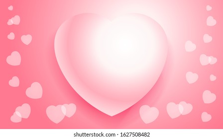 Valentine heart flying on pink background. Love cute design isolated on watercolor background for wedding, mother, woman or valentine`s day. Vector illustration