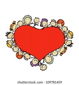 Valentine heart frame of happy love kids