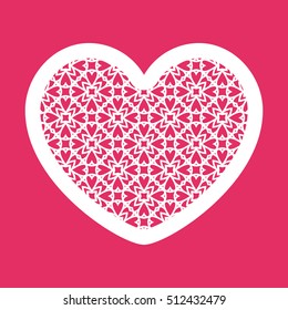 Valentine heart with geometric pattern. Laser Cutting template for greeting cards, envelopes, invitations, interior elements. Vector valentines day paper cutting ornamental panel. Die cut card.