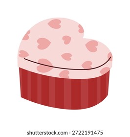 ilustração vetor caixa de presente coração Valentine com padrão de tampa rosa e base vermelha. Design romântico bonito para embalagens, caixas de presente e cartões de felicitações.