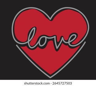 Valentine heart graphic print design. Heart line drawing. Love day artwork.