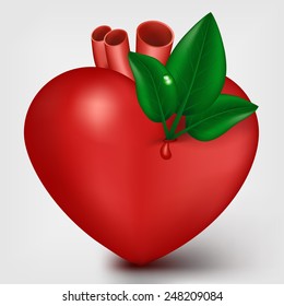 Valentine heart with green leafs. Vector eps 10