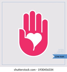 Valentine Heart Hand, Hand giving heart, love symbol on palm icon. Thin line icon. professional, pixel-aligned, Pixel Perfect, Editable Stroke, Easy Scalablility. 8x, 256px.