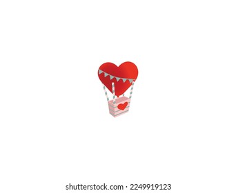 Valentine heart hot balloon on a white background
