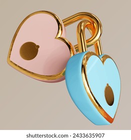 valentine heart lock 3d vector gold