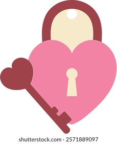 Valentine heart lock and key vector art illustration