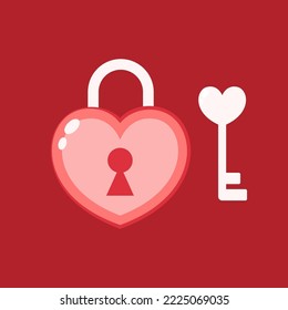 Valentine heart as lock with heart shaped key, vector illustration.