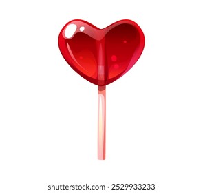 Caramelo de piruleta de corazón de San Valentín para postres dulces de vacaciones de amor, confitería de Vector. Caramelo de la piruleta de la historieta del día de San Valentín en forma del corazón del caramelo rojo rosado para el regalo del amor y el símbolo romántico de la boda