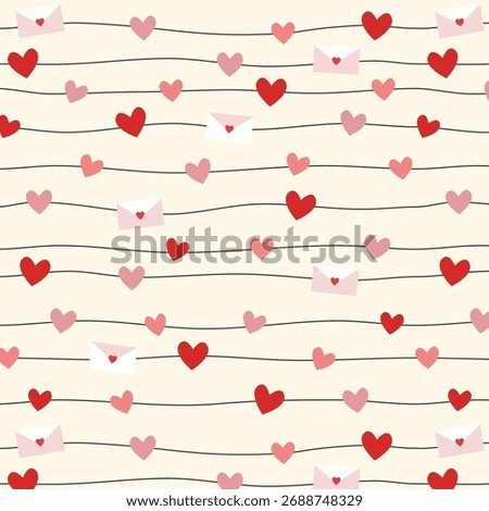 Valentine Heart and Love Letters Pattern with Cute Envelopes and Strings