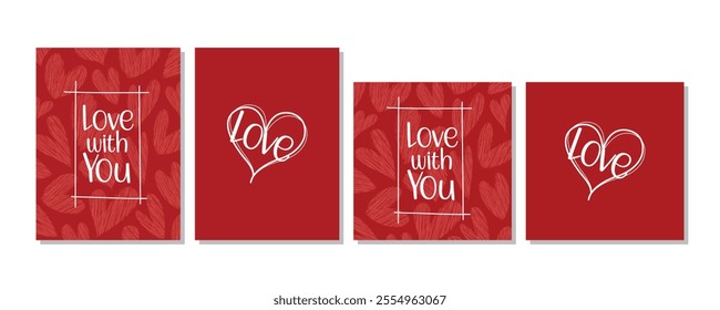 Valentine heart love with you card template, poster, cover, label, banner, background, draw design vector decorative graphic design illustration for your design