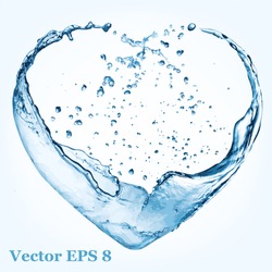 Valentine Heart Made Of Blue Water Splash, Vector Illustration EPS 8.