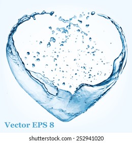 Valentine Heart Made Of Blue Water Splash, Vector Illustration EPS 8.