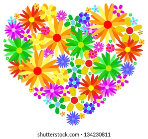 Valentine Heart Made From Colored Spring Flowers