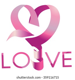 Valentine Heart Made from Ribbon. Vector illustration.