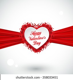 Valentine heart made of roses with red ribbon , vector greeting card 