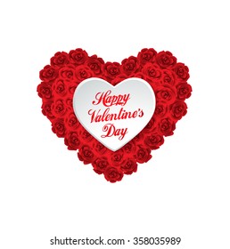 Valentine heart made of roses, vector greeting card 