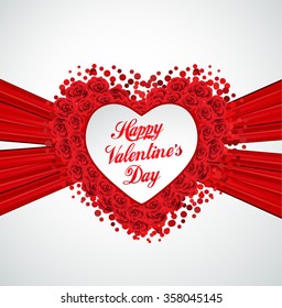 Valentine heart made of roses, vector greeting card 