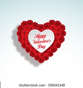Valentine heart made of roses, vector greeting card 