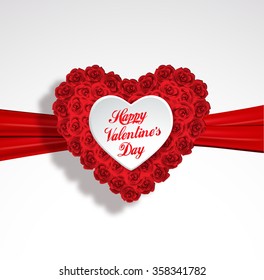 Valentine heart made of roses, vector greeting card