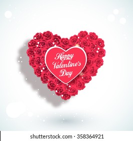 Valentine heart made of roses, vector greeting card