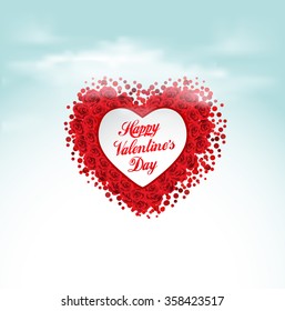 Valentine heart made of roses, vector greeting card 