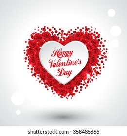Valentine heart made of roses, vector greeting card 