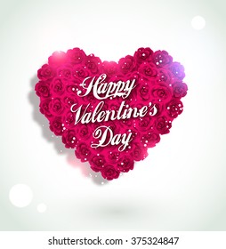 Valentine heart made of roses, vector greeting card