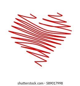 Valentine heart painted doodle isolated. Love symbol hand drawn. EPS10 vector.