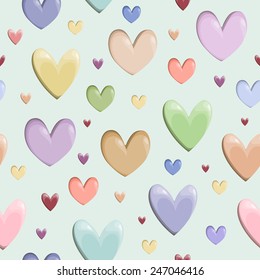 Valentine heart pattern vector. Little cute colorful heart pattern. Gentle blue backdrop and plenty of different-sized colored hearts set. Beautiful colorful wrapping paper.