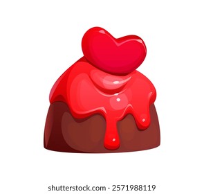 Valentine heart pink candy, sweets and confectionery. Saint Valentine holiday chocolate candy dessert with red heart and cream icing, romance day gift or love party isolated vector sweet cocoa praline