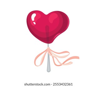 Valentine heart red candy lollypop. A lollipop in the shape of a heart. Caramel is red in color. Illustration for Valentine's Day