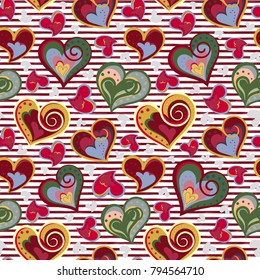 Valentine heart seamless background. Vector. Hand draw hearts, romantic pattern.
