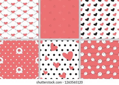 valentine heart seamless pattern collection in coral red eps10 vector illustration