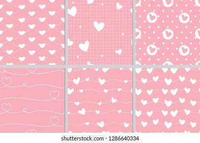valentine heart seamless pattern on pink background collection