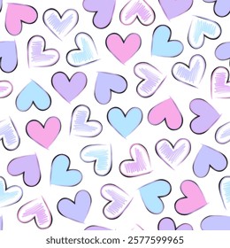 Valentine heart seamless pattern vector. Colorful hearts on white background. Collection of cute heart. Symbol of love, Valentine's day. Design for fabric, wrapping, paper, sticker, card, cover, decor