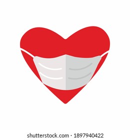 valentine heart shape. to protect against virus diseases on Valentine's Day. covid-19 social distance