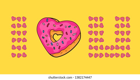 Valentine heart shaped cookies with the words I love you on the printed background.