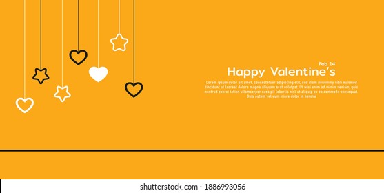 Valentine with a heart shaped hanging on a yellow background in the holiday season of the day of love With love symbol vector concept for happy valentines day greetings