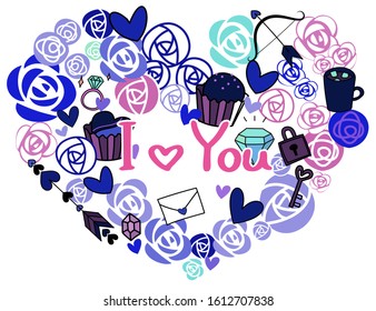 Valentine heart shaped illustration set