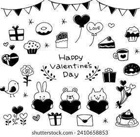 Valentine heart sweets illustration material set