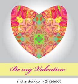 Valentine heart with text on a gradient gray background. Hand drawn.