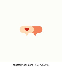 Valentine heart vector icon with two chat bubble. Romantic message vector illustration isolated. Love chat style design.