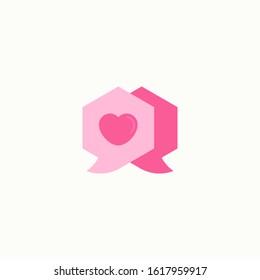 Valentine heart vector icon with two chat bubble. Romantic message vector illustration isolated. Love chat style design.