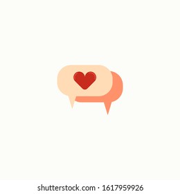 Valentine heart vector icon with two chat bubble. Romantic message vector illustration isolated. Love chat style design.
